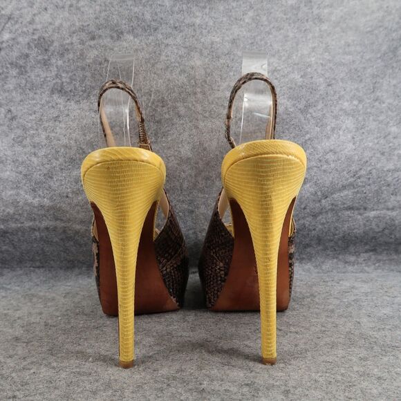 Saks Fifth Avenue Shoes Womens 9 Platform Pumps Slingback Peep Toe Snake Fashion - Picture 5 of 16